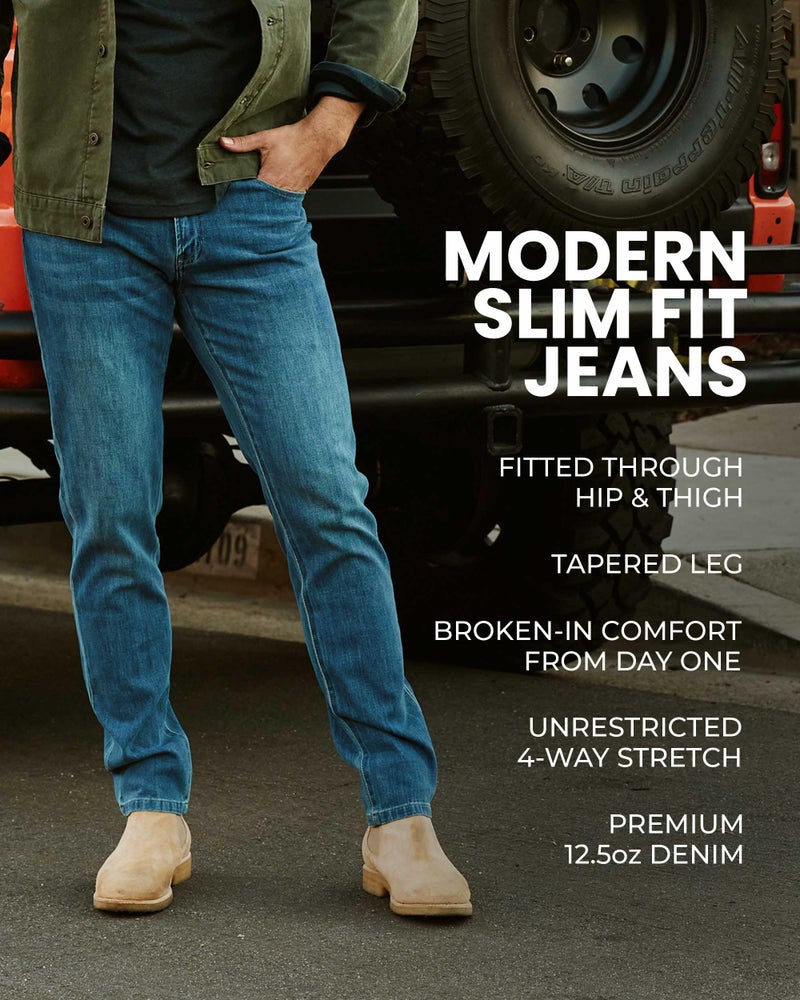 INTO THE AM Mens Jeans - Men's Stretch Jeans Slim Fit Stretchy Tapered Ultra-Soft Wash Indigo Denim Pants (30W X 30L, Medium Indigo) - Image 4