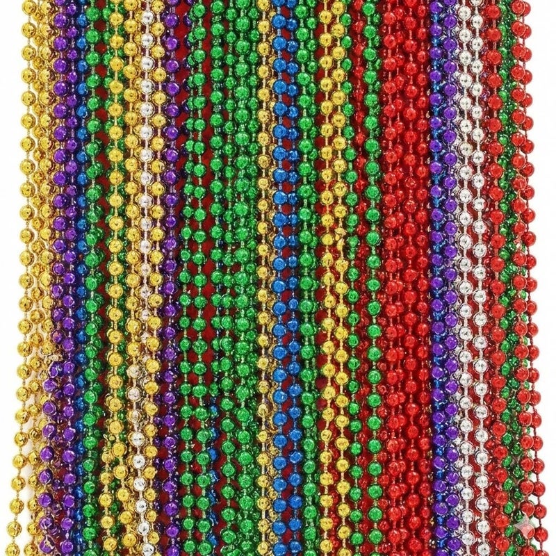 Oojami 72PCS Mardi Gras Beads Necklaces - 33" Assorted Colors Beaded Necklaces for Mardi Gras, Carnival, Pirate Parties, Masquerade and Christmas, Bulk Parade Throws and Party Favors for Men and Women - Image 1