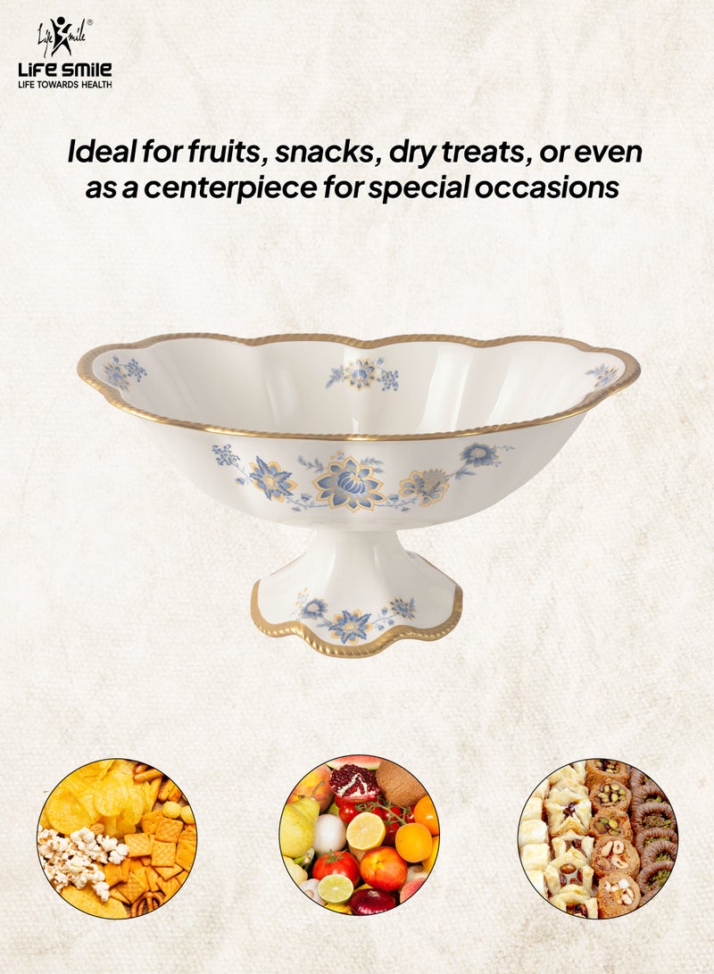 Life Smile LIFE SMILE Serving Bowl With Gold Stand  - Bone China Fruit Basket For Fruit ,Snack Nuts ,Cake ,Dessert Storage - Image 3
