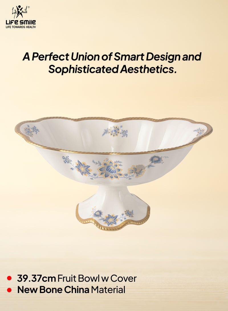 Life Smile LIFE SMILE Serving Bowl With Gold Stand  - Bone China Fruit Basket For Fruit ,Snack Nuts ,Cake ,Dessert Storage - Image 2