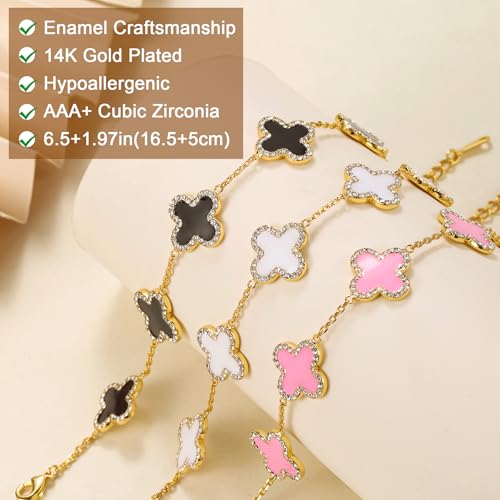 Qitian Four Leaf Clover Bracelet for Women White Lucky Link Clover Bracelets, Trendy 18K Gold Bracelets Set Jewelry Gifts for Women. - Image 2