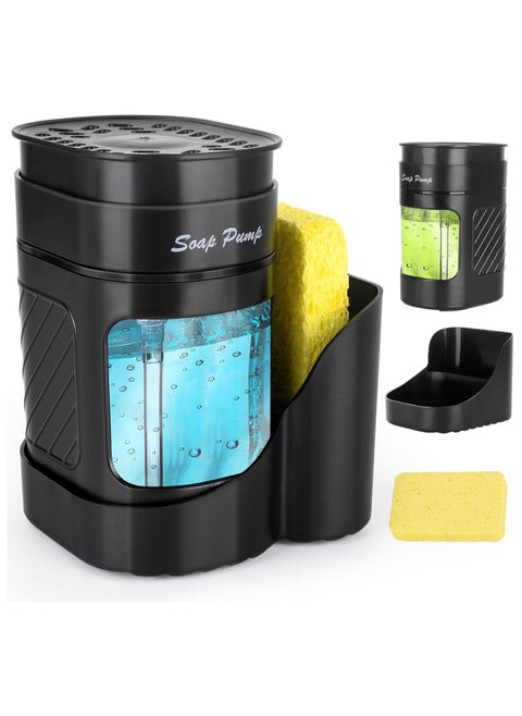 Dish Soap Dispenser Set with Sponge Holder for Kitchen, Dishwashing Soap Pump with Sink Caddy, Kitchen Countertop Sink Organizer