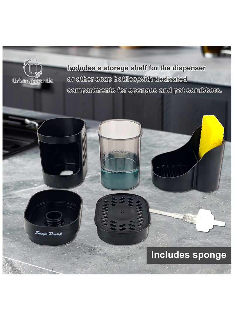 UrbanEssentia - Dish Soap Dispenser Set with Sponge Holder for Kitchen, Dishwashing Soap Pump with Sink Caddy, Kitchen Countertop Sink Organizer - Image 1