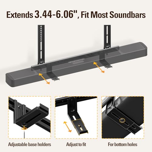 Mounting Dream Soundbar Mount, Heavy Duty Soundbar Wall Mount for Sound Bars with Holes/Without Holes Up to 26.5 LBS, Soundbar Bracket Height Adjust, No-Slip Base Holder Extends 3.44”-6.06”, MD5428 - Image 5