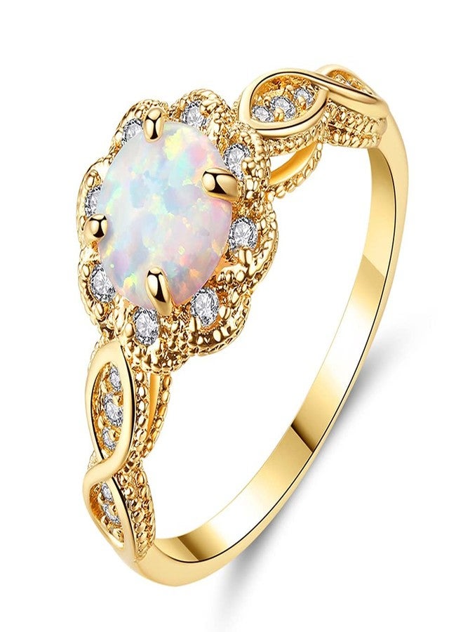 CiNily 18K Gold Plated Opal Ring-White Fire Opal & Amethyst & Cubic Zirconia Women Jewelry Gemstone Engagement Anniversary Ring Size 5-13, 8, yellow gold plated bass, Created Opal - Image 1
