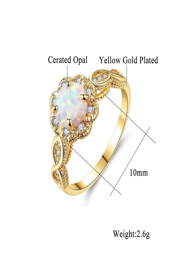 CiNily 18K Gold Plated Opal Ring-White Fire Opal & Amethyst & Cubic Zirconia Women Jewelry Gemstone Engagement Anniversary Ring Size 5-13, 8, yellow gold plated bass, Created Opal - Image 2