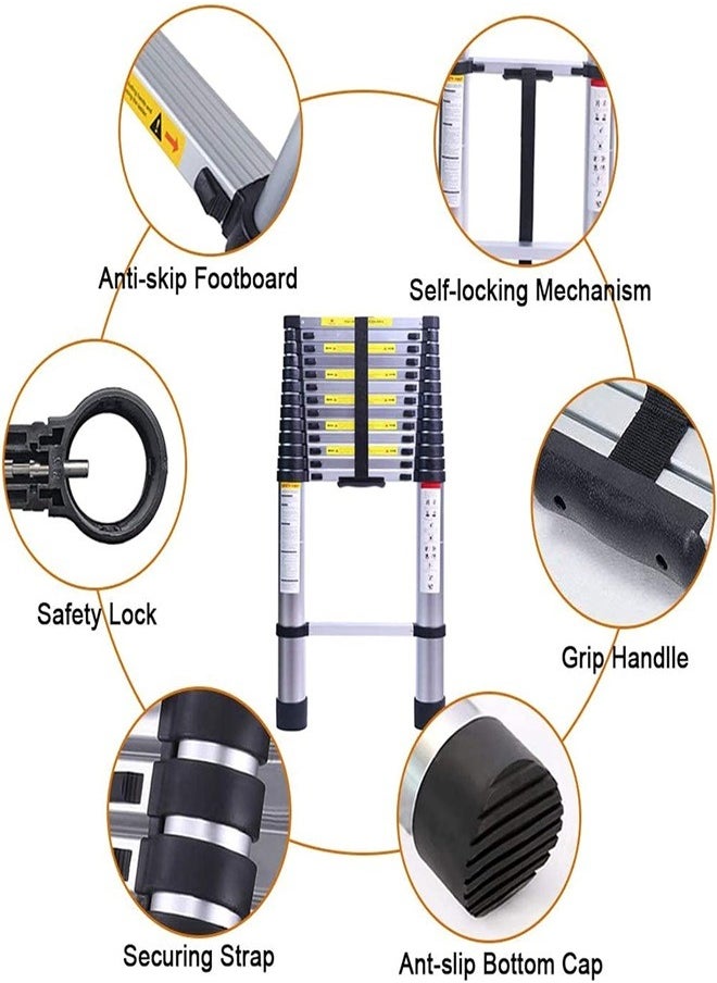 Cady One - A multi-use extendable aluminum telescopic ladder, 9 steps, foldable, withstands a weight of up to 150 kg. - Image 1