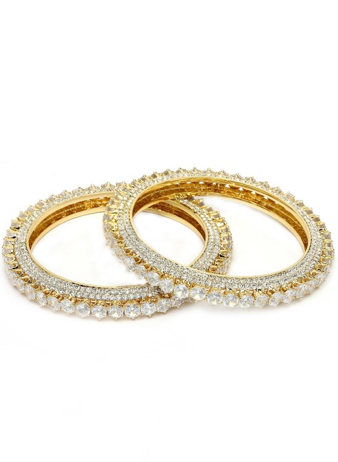 Karatcart Set of 2 Gold Plated Round American Diamond Studded Bangles for Women - Image 1