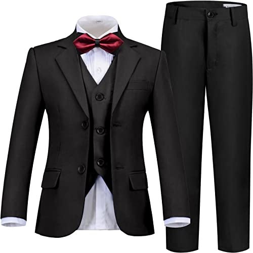LOPEN STU Boys Suits Kids Black Suits for Boys Ring Bearer Back to School Outfits Boys' Formal Tuxedo Vest Pant Suit Sets Size 14 - Image 1