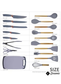 CERAMIC Kitchen Utensils Set of 19 Silicone Cooking Utensils with Holder Non stick Cookware Friendly And Heat Resistant Grey  - Image 5