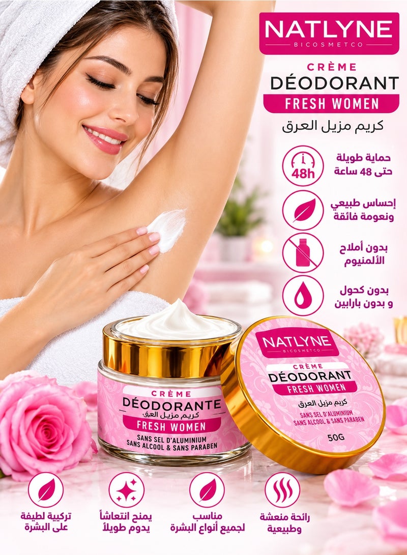 BiOCOSMETICS NATLYNE Fresh Women Deodorant Cream, Aluminum Salt-Free, Alcohol-Free & Paraben-Free, 50g - Image 2