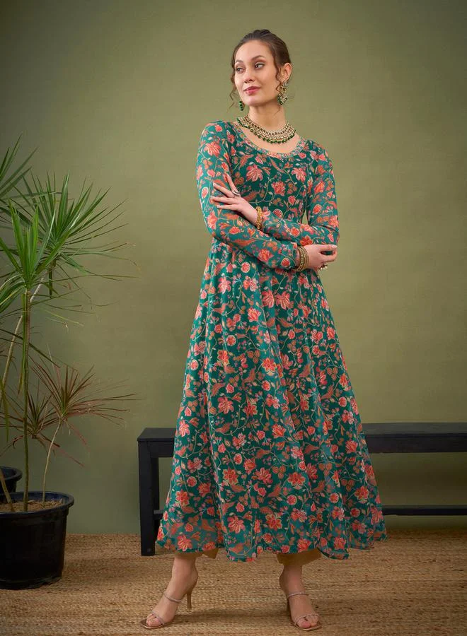 SASSAFRAS Floral Print A-Line Maxi Kurta by Styli
