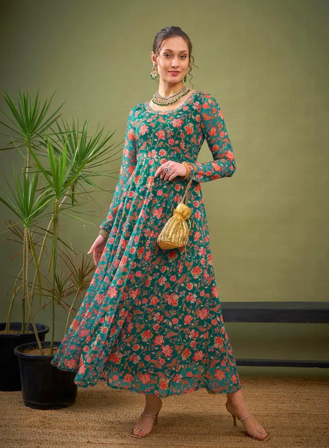 SASSAFRAS Floral Print A-Line Maxi Kurta by Styli