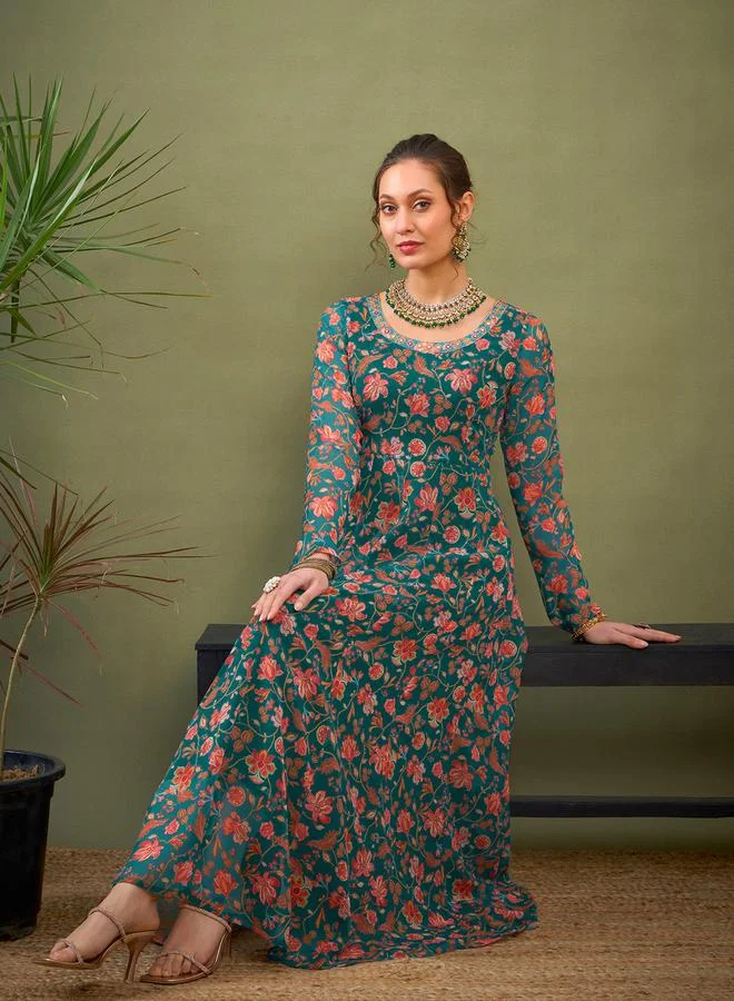SASSAFRAS Floral Print A-Line Maxi Kurta by Styli