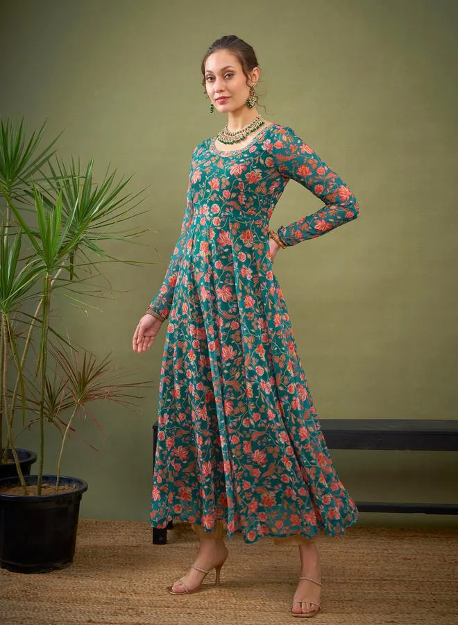 SASSAFRAS Floral Print A-Line Maxi Kurta by Styli