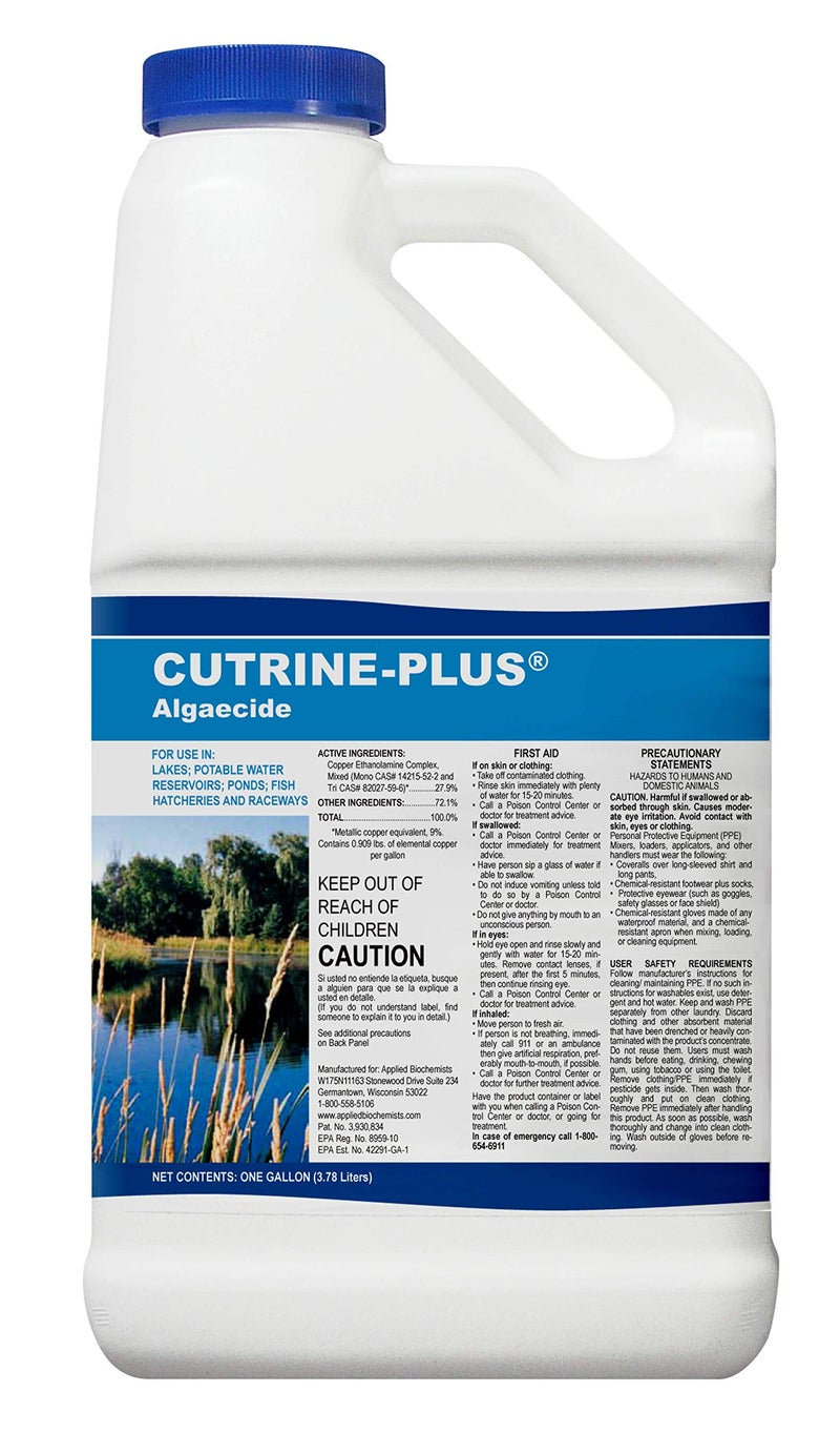 APPLIED BIOCHEMISTS Cutrine-Plus Liquid Algaecide - 1 Gallon EPA-Approved Copper Formula for Fast Control of Planktonic, Filamentous and Chara Algae - Professional-Grade for Ponds, Lakes, Hatcheries & Irrigation Systems - Image 1
