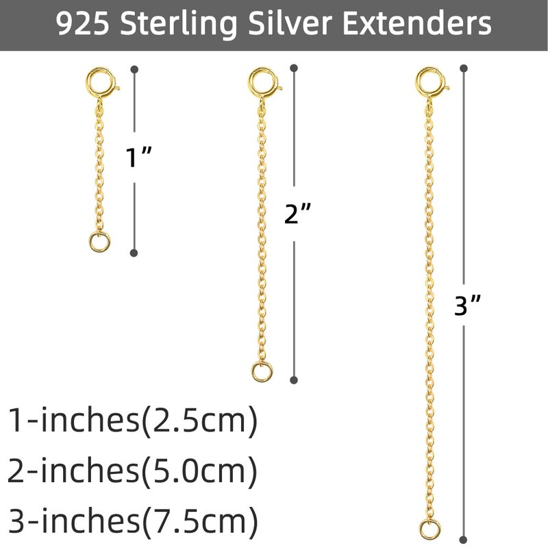 VANBARIS Gold Necklace Extenders 14k Extender Chain 925 Sterling Silver Extension Bracelet Chain Extenders for Necklaces 3 Pcs (1 2 3 Inch)(Gold) - Image 3