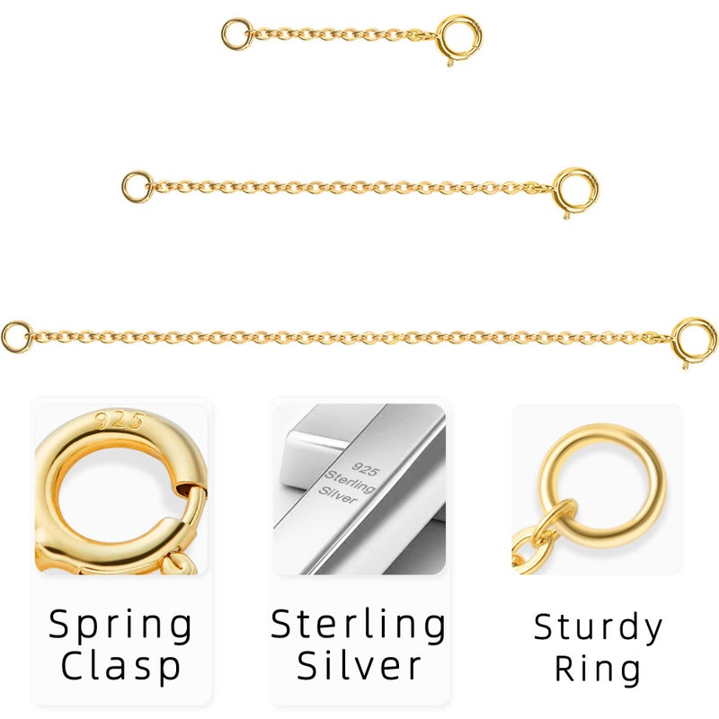 VANBARIS Gold Necklace Extenders 14k Extender Chain 925 Sterling Silver Extension Bracelet Chain Extenders for Necklaces 3 Pcs (1 2 3 Inch)(Gold) - Image 4