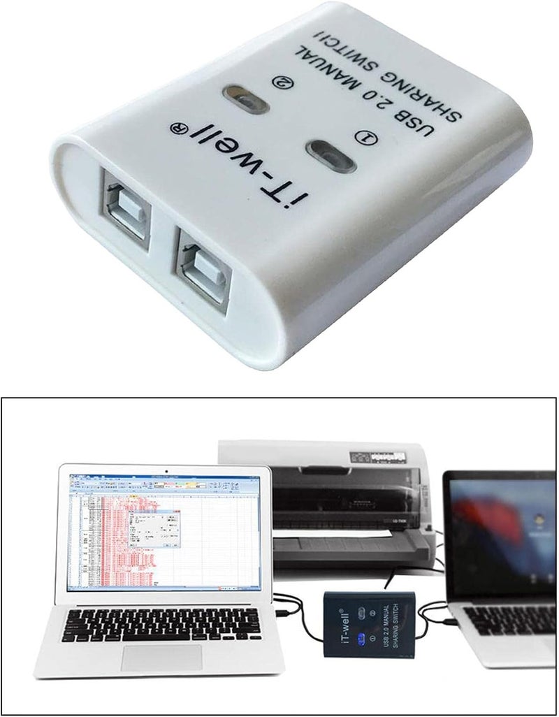 Portable 2 in 1 Out Splitter USB Printer Sharing Plug And Play, White, 60 x 70 x 20mm - Image 5
