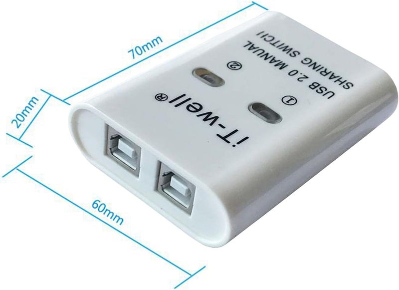 Portable 2 in 1 Out Splitter USB Printer Sharing Plug And Play, White, 60 x 70 x 20mm - Image 3