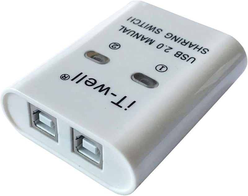 Portable 2 in 1 Out Splitter USB Printer Sharing Plug And Play, White, 60 x 70 x 20mm - Image 1