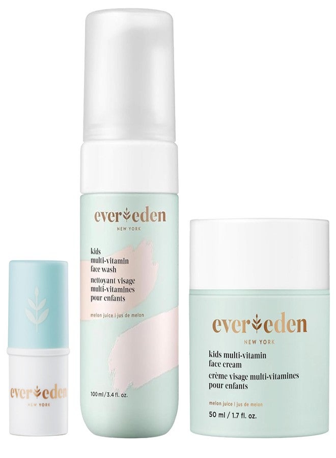 Evereden Kids Happy Face Duo Melon Juice and Lip Balm - Multi-Vitamin Kids Face Wash, Face Cream and Lip Balm Set - Clean & Vegan Skin Care for 3+ - Image 1