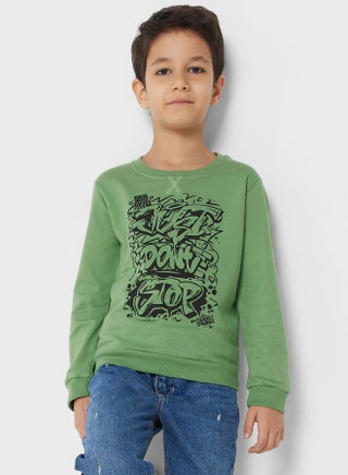 Boys Slogan Printed Sweatshirt