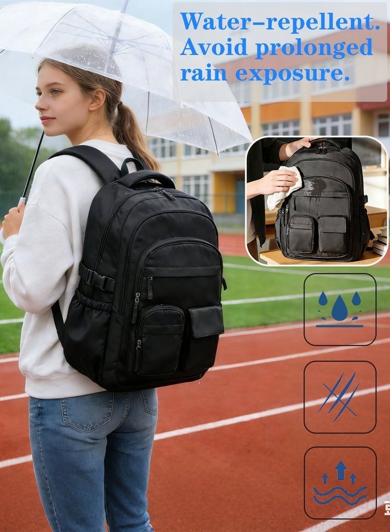 School Backpack for Women Men, Large Capacity Middle School backpacks, Lightweight Bookbag for Teens Boys Girls, Waterproof College Backpack with lots of Pockets, Black - Image 2