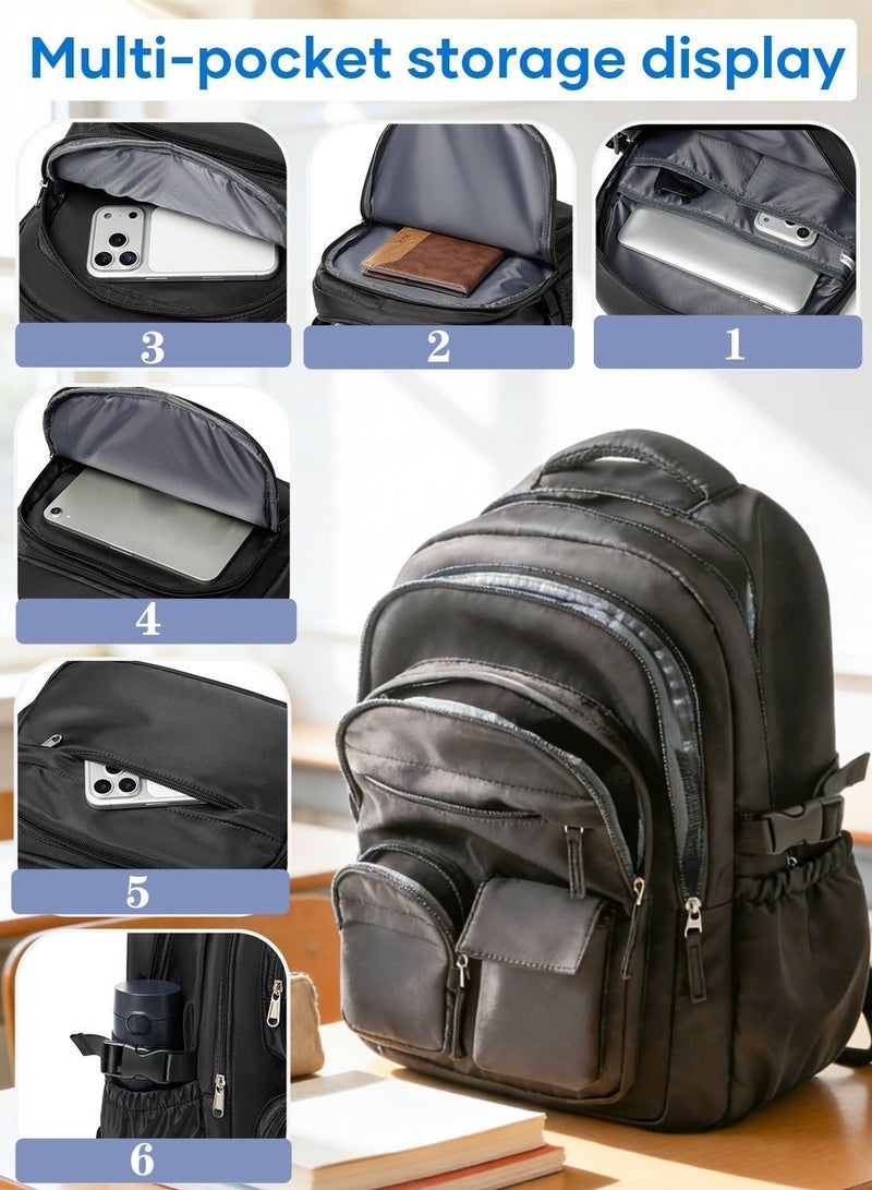 School Backpack for Women Men, Large Capacity Middle School backpacks, Lightweight Bookbag for Teens Boys Girls, Waterproof College Backpack with lots of Pockets, Black - Image 4