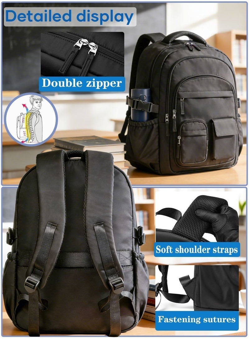 School Backpack for Women Men, Large Capacity Middle School backpacks, Lightweight Bookbag for Teens Boys Girls, Waterproof College Backpack with lots of Pockets, Black - Image 5
