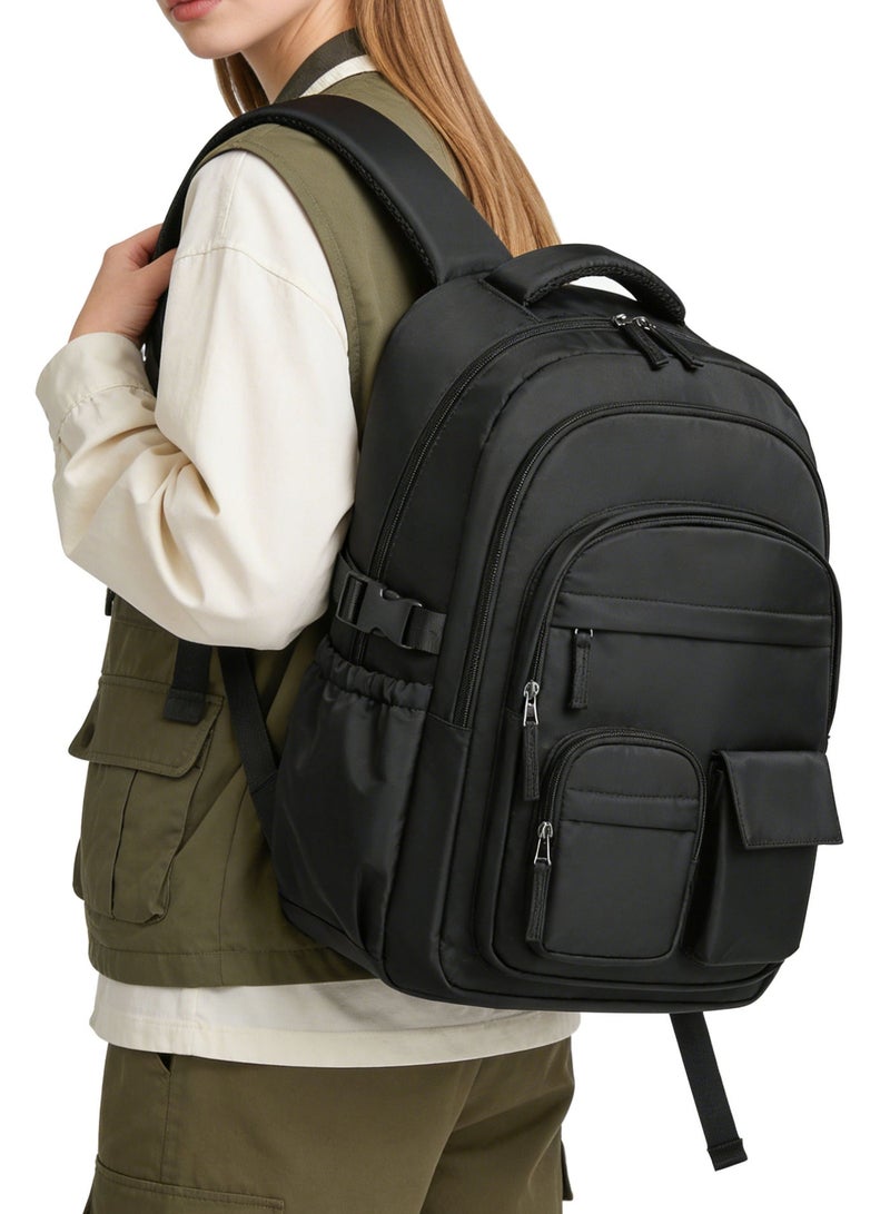 School Backpack for Women Men, Large Capacity Middle School backpacks, Lightweight Bookbag for Teens Boys Girls, Waterproof College Backpack with lots of Pockets, Black - Image 1