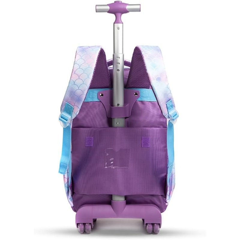 18Inch Set of 3 Trolley School Bag with Lunch Bag and Pencil Case Mermaid - Purple - Image 4