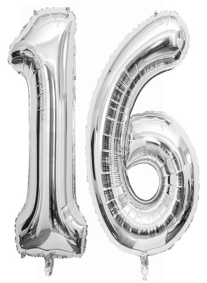 Lovoir Silver 16 Number Balloons, 40 Inch Giant Number 16 Balloons Foil Mylar Helium Silver Number Balloons for 16th Birthday Party Supplies Anniversary Event Celebration Decorations - Image 1