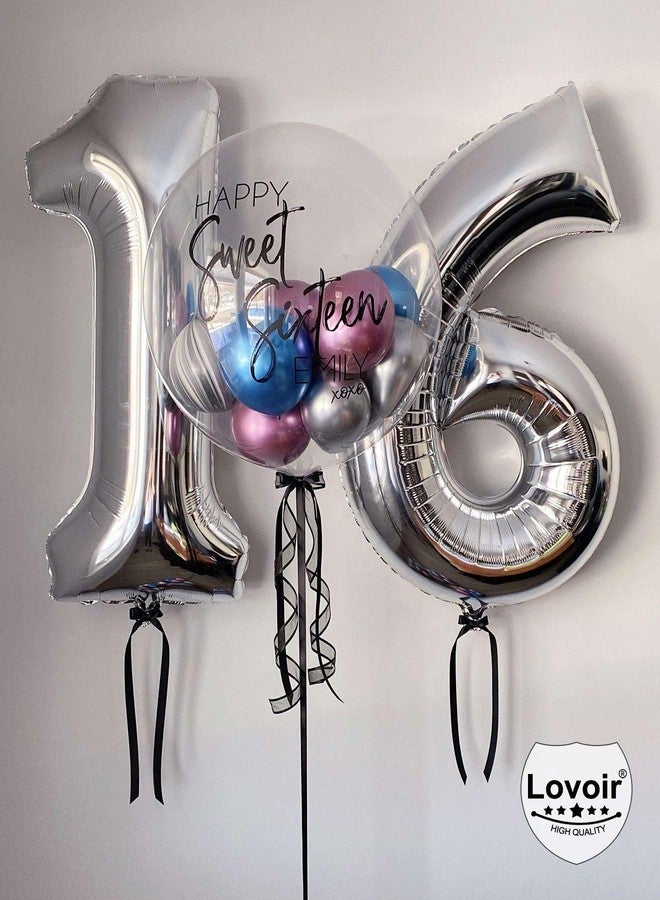 Lovoir Silver 16 Number Balloons, 40 Inch Giant Number 16 Balloons Foil Mylar Helium Silver Number Balloons for 16th Birthday Party Supplies Anniversary Event Celebration Decorations - Image 5