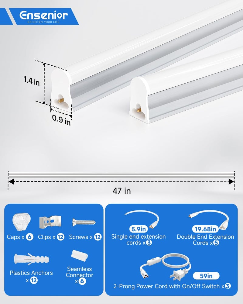 Ensenior 6-Pack T5 LED Shop Lights, 4FT 2000LM 6500K Super Bright White Integrated Single Fixture, 20W Linkable Utility Commercial Lighting for Gym/Garage/Ceiling/Under Cabinet, Plug & Play - Image 4