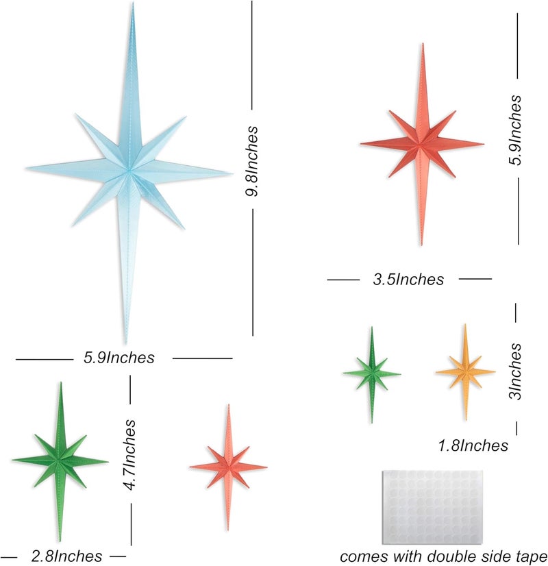 Stylor Mid Century Modern Decor - Whimsigoth MCM Retro 3D Star Wall Art Sculpture, Set of 6 - Image 2