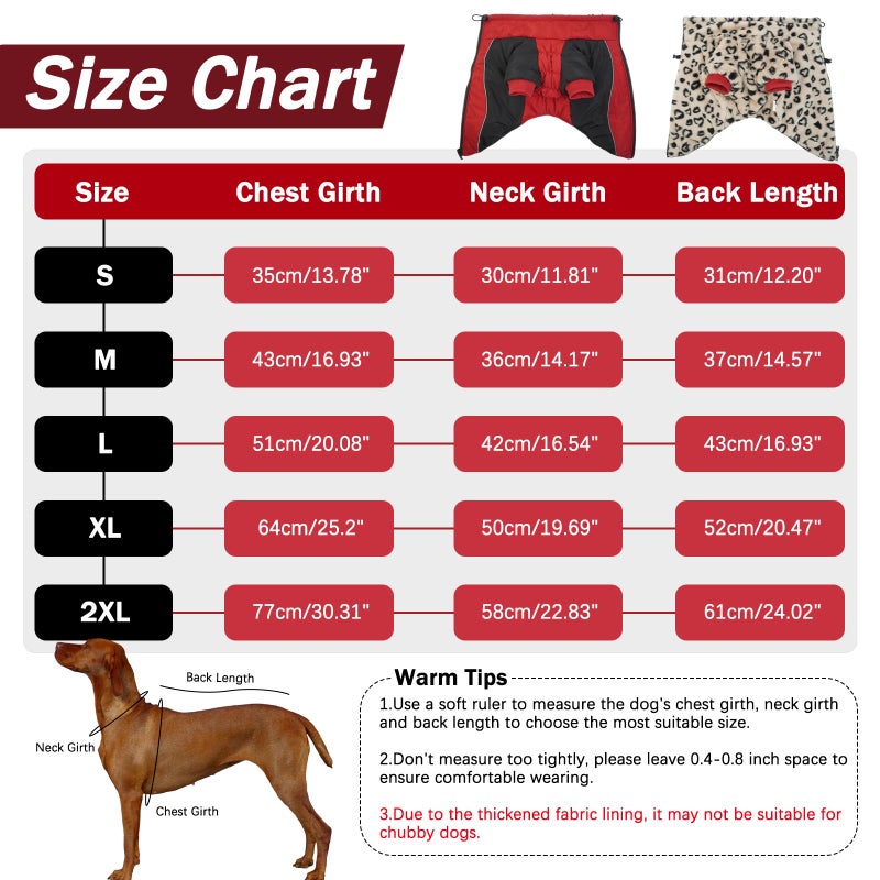 IDOMIK Reversible Dog Winter Coat, Thick Warm Dog Coat with Leopard Fleece Lining&Zipper, Adjustable High Collar Waterproof Jacket, Reflective Pet Cold Weather Coats for Large Dogs,Red,XL - Image 2