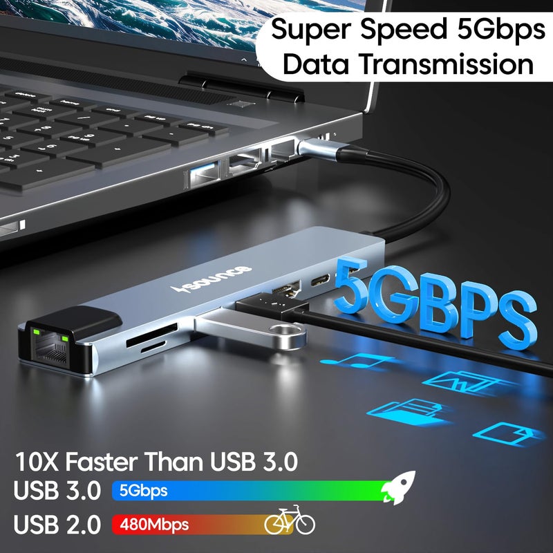 Sounce محطة توصيل USB-C 8 في 1 | محول ألومنيوم من نوع C مع HDMI بدقة 4K، Ethernet بسرعة 100Mbps، USB 3.0، شحن PD بقوة 100W، قارئ بطاقات TF/SD | عالمي لأجهزة USB-C من ماك وويندوز - Image 3