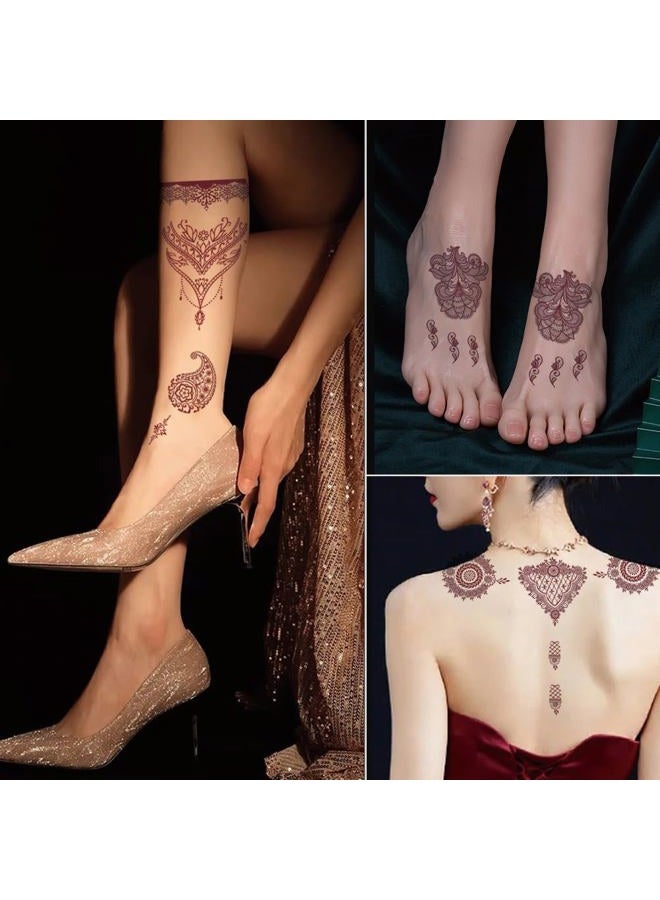 PPVWEY 10 Sheets Henna Tattoos Temporary Stickers 10Pcs Brown Tattoo Templates Women Body Art Stickers for Wedding Party(10pcs Brown) - Image 3