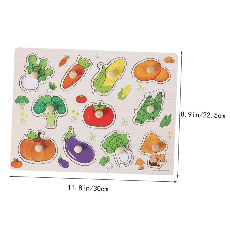 Wooden Peg Puzzle For Toddlers Fruits Vegetables Early Learning Toy Hand Eye Coordination - Image 2