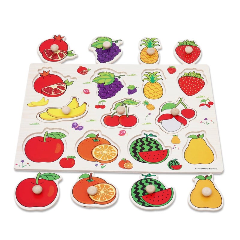Wooden Peg Puzzle For Toddlers Fruits Vegetables Early Learning Toy Hand Eye Coordination - Image 5