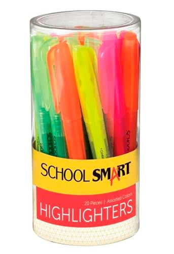 School Smart Chisel Tip Highlighters- Assorted Colors, 4.5 H x 6.7 L x 3.2 W, Pack of 20 - Image 1