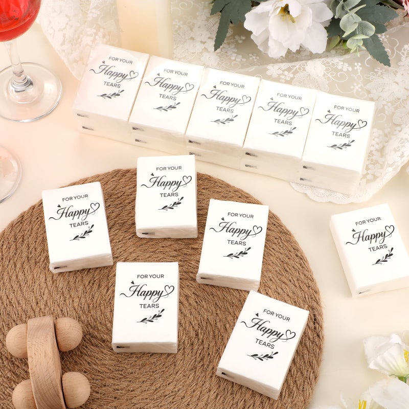 NatNarr 100 Pcs Happy Tears Tissue, 3 Ply Wedding Tissues Guests Pocket Paper Mini Travel Facial Tissue Welcome Bag Stuffers for Party Favor Graduation - Image 2