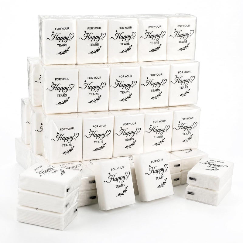 NatNarr 100 Pcs Happy Tears Tissue, 3 Ply Wedding Tissues Guests Pocket Paper Mini Travel Facial Tissue Welcome Bag Stuffers for Party Favor Graduation - Image 1