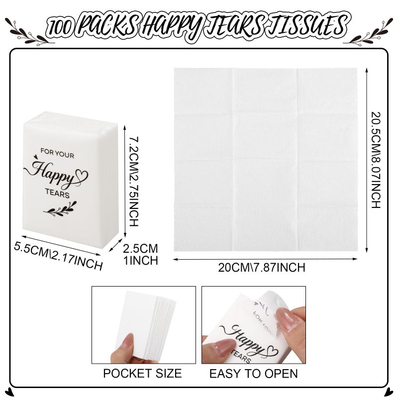 NatNarr 100 Pcs Happy Tears Tissue, 3 Ply Wedding Tissues Guests Pocket Paper Mini Travel Facial Tissue Welcome Bag Stuffers for Party Favor Graduation - Image 3