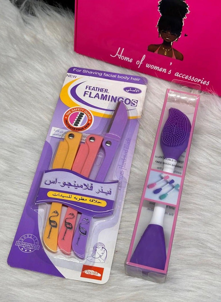 Feather - Platinum Hardened Blade For Women 1pack (3PCS).+Silicone Face Mask Applicator, 2 in 1 Double-Sided Facial Scrubber Brush Tool, Double-Head Manual Cleansing Brush for Deep Gentle Exfoliating 1PCS - Image 2