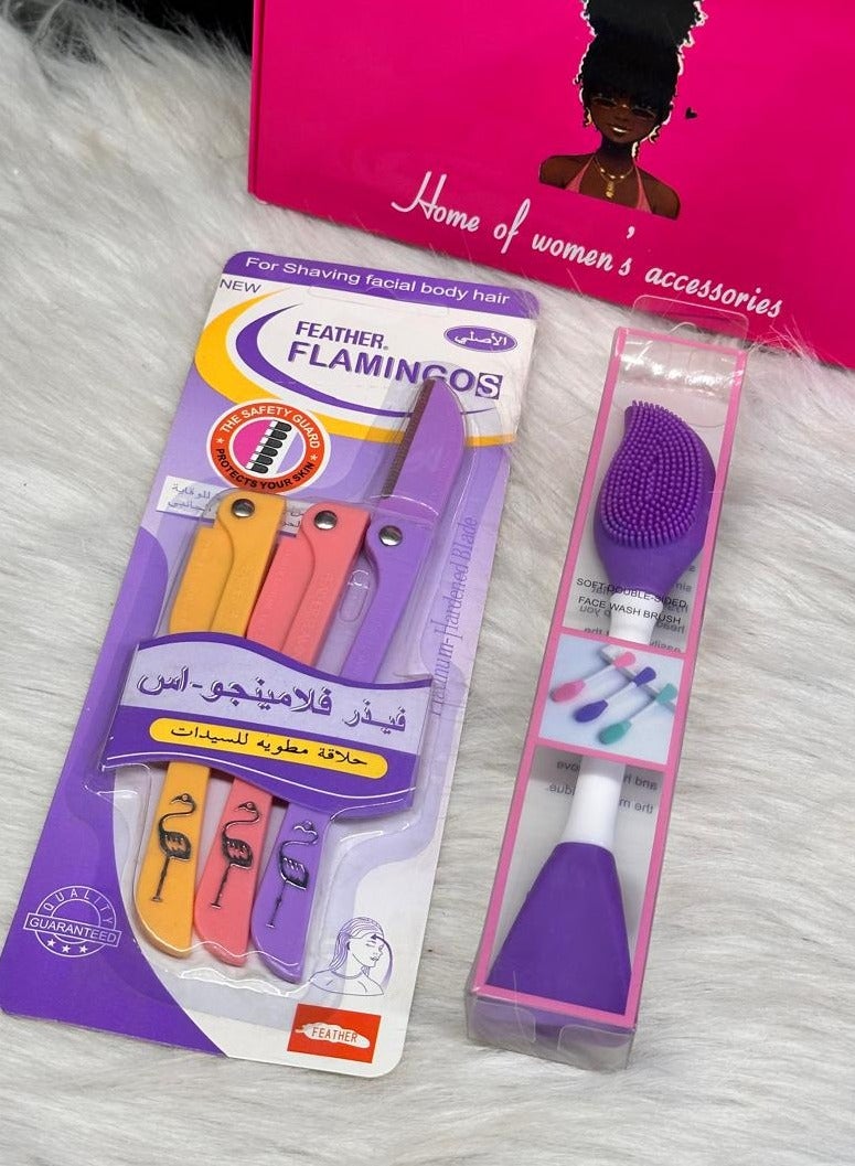 Feather - Platinum Hardened Blade For Women 1pack (3PCS).+Silicone Face Mask Applicator, 2 in 1 Double-Sided Facial Scrubber Brush Tool, Double-Head Manual Cleansing Brush for Deep Gentle Exfoliating 1PCS - Image 3