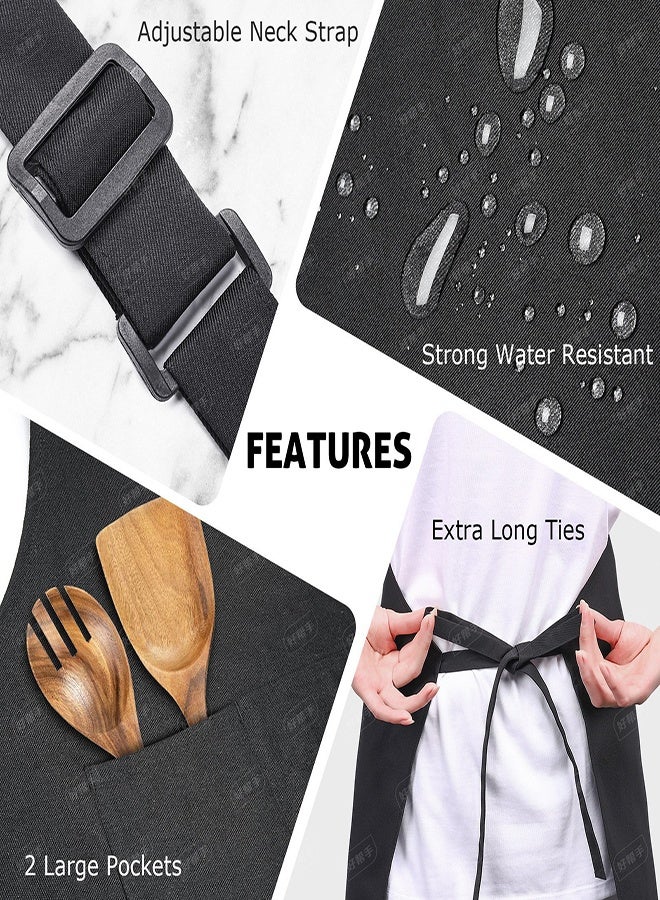 2 Pack Kitchen Cooking Aprons, Adjustable Soft Chef Apron with 2 Pockets for Men Women, Black - Image 3