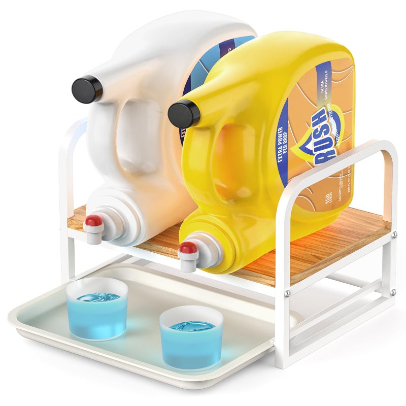 PAPAGIFTREE Laundry Detergent Holder Stand Liquid Detergent Dispenser Shelf Organizer with Cleanable Drip Tray Liquid Holder Stand Catcher for Laundry Room Organization and Storage FlatWhite - Image 2