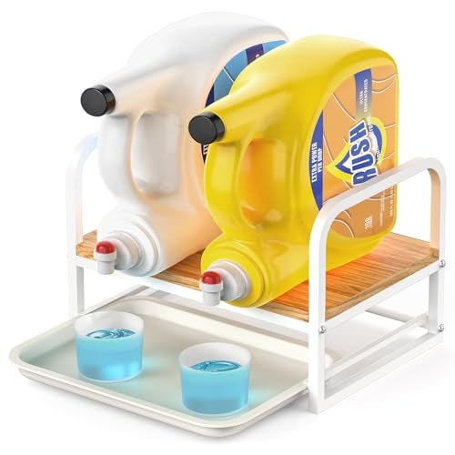 PAPAGIFTREE Laundry Detergent Holder Stand Liquid Detergent Dispenser Shelf Organizer with Cleanable Drip Tray Liquid Holder Stand Catcher for Laundry Room Organization and Storage FlatWhite - Image 1